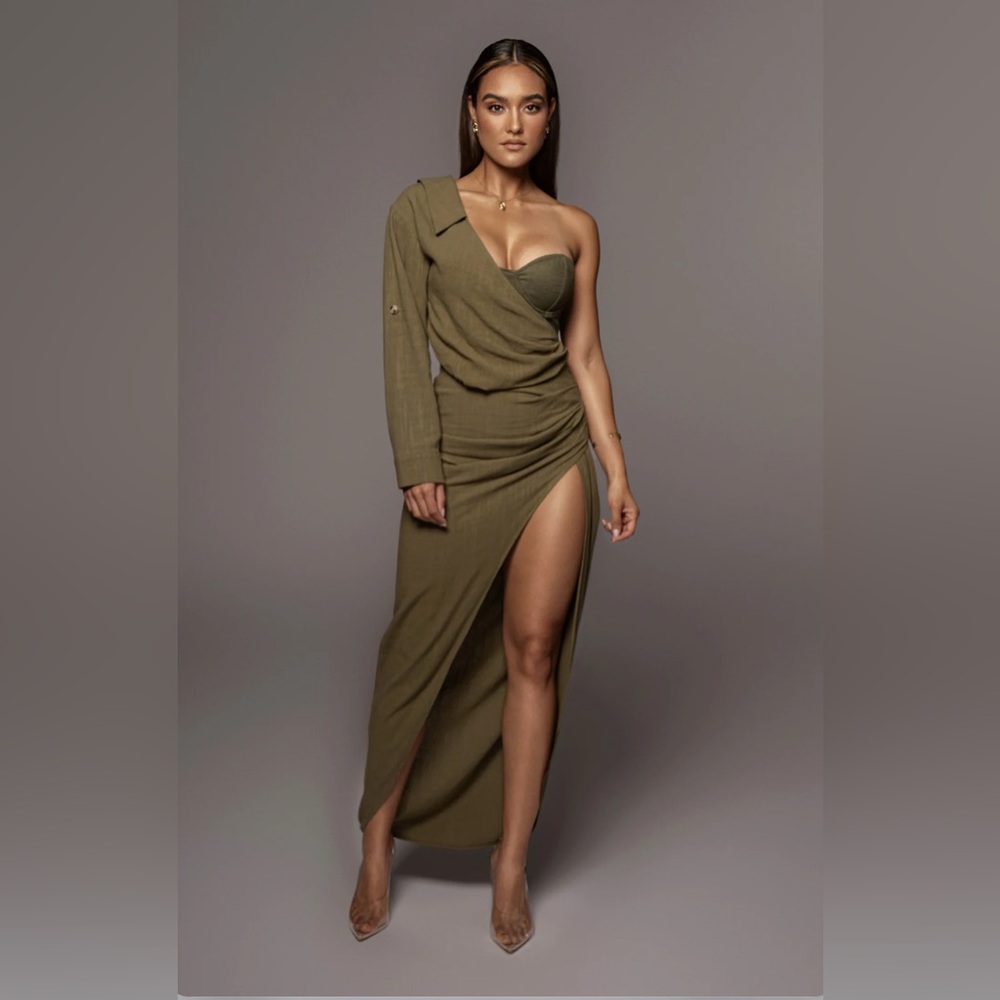 One-Shoulder Olive Dress